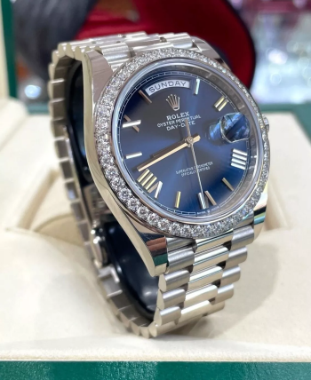 Rolex President Day-Date 40mm 228349 RBR 18K W Gold Blue Dial Factory Bezel NEW